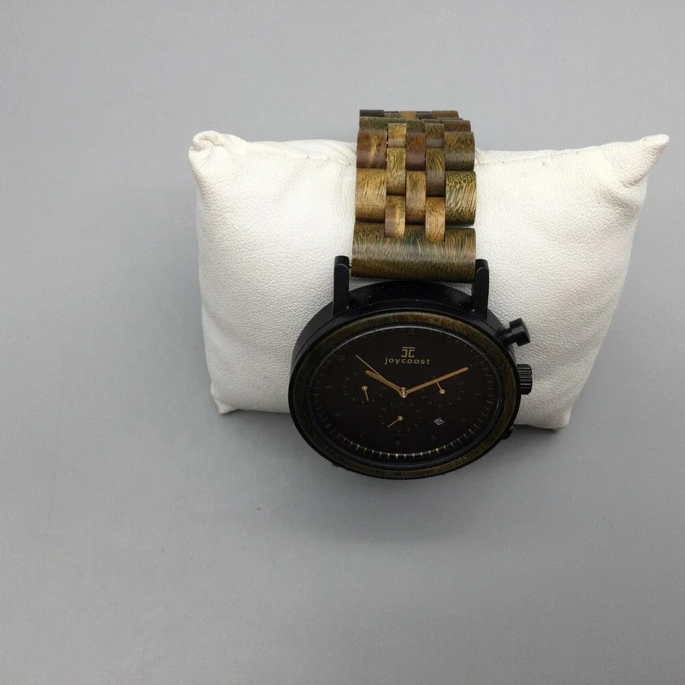 Joycoast Green Sandalwood Chronograph Mens Watch 44mm Wood Date New Battery 8